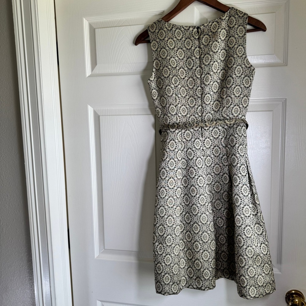 Talbots Womens Size 2 Gold‎ Black Jacquard Fit Flare Dress Rhinestone Belt - Picture 16 of 16